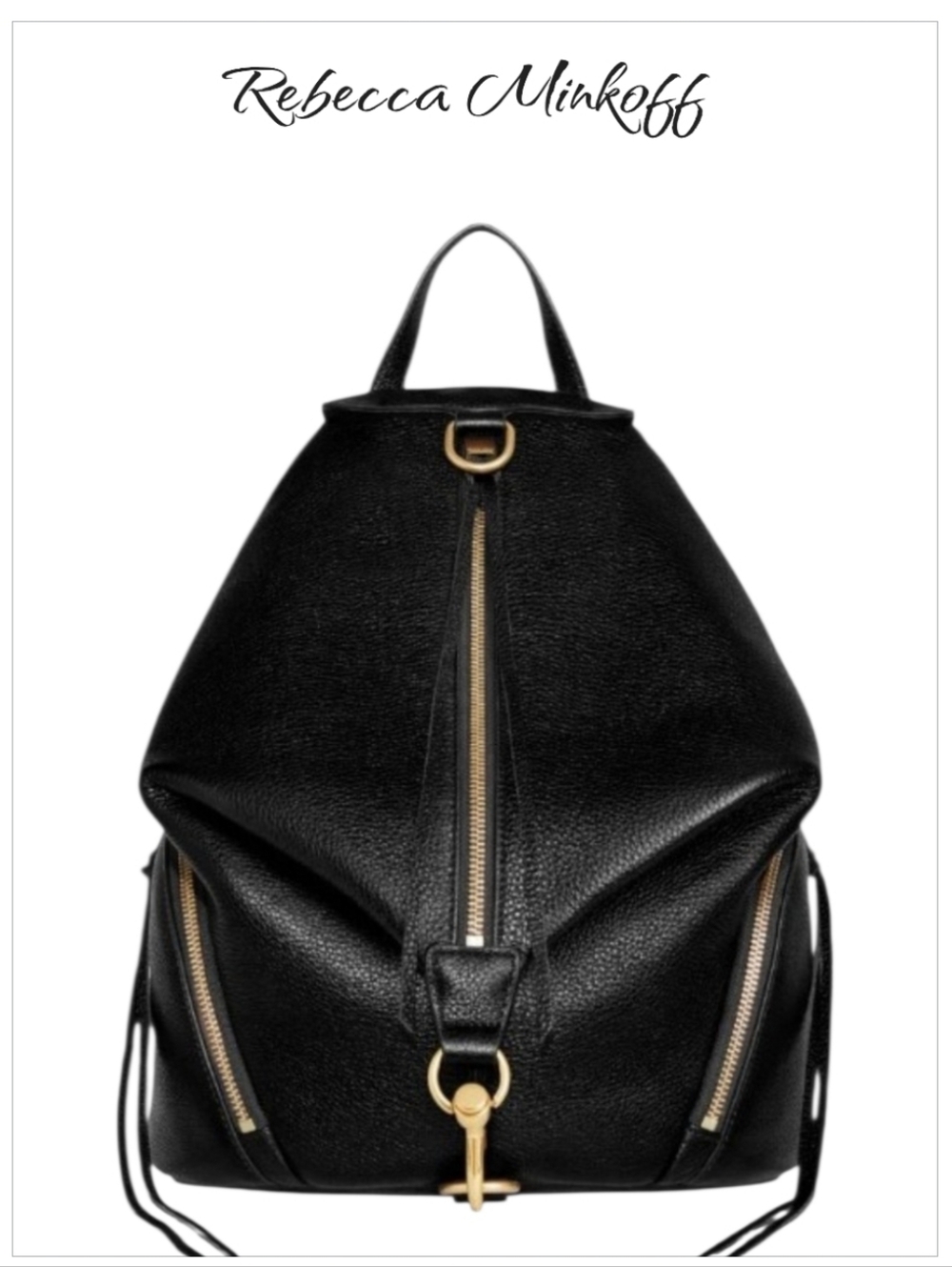 Rebecca Minkoff Julian Black Pebbled Leather Backpack - Gold Hardware NWT - Picture 2 of 15